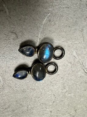 Pair of 925 Doug Paulus Labradorite Teardrop & Oval Pendant Charm 0.75"